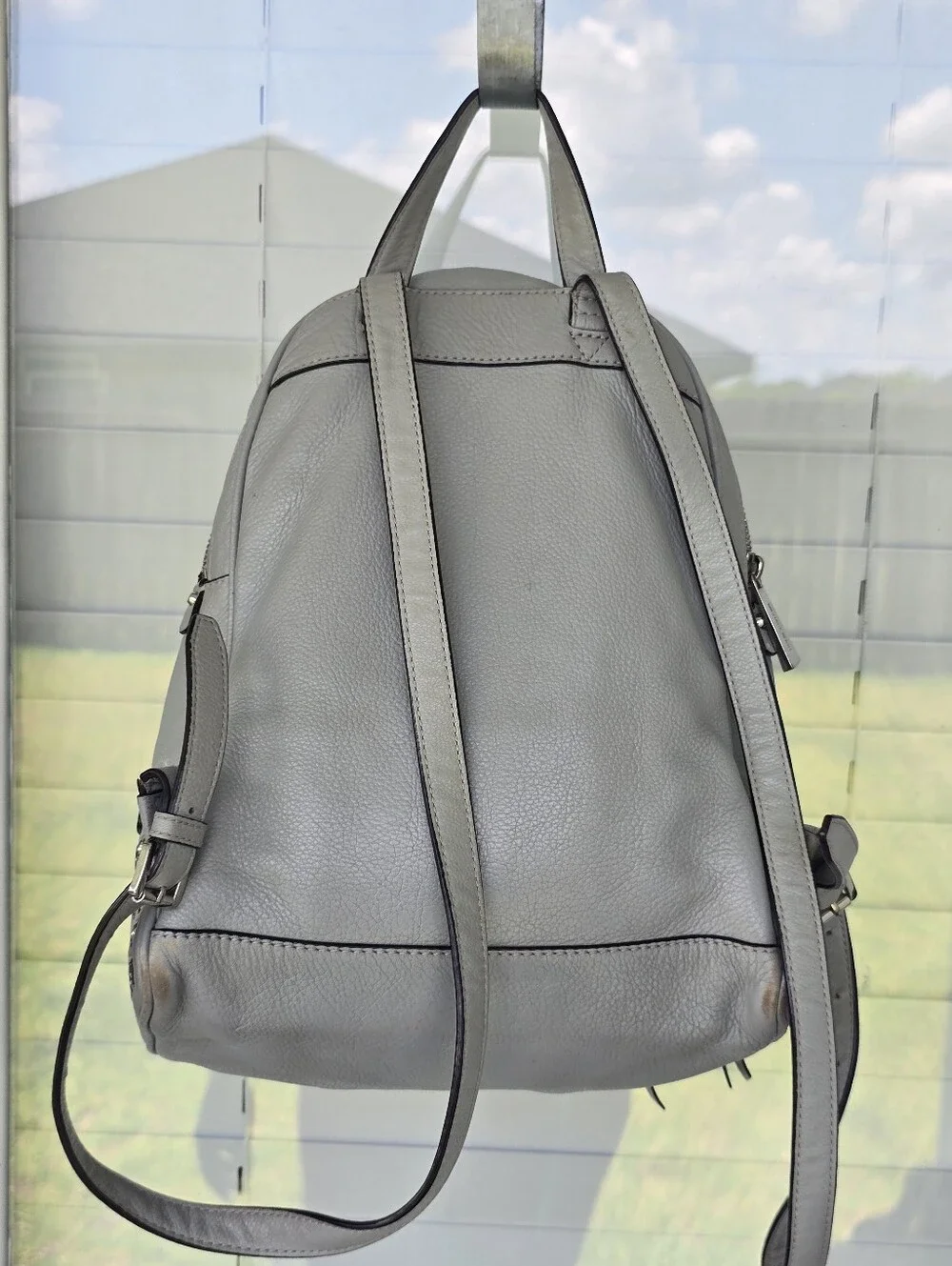 Michael Kors Gray Leather Grommet Studded Backpack Silver Hardware